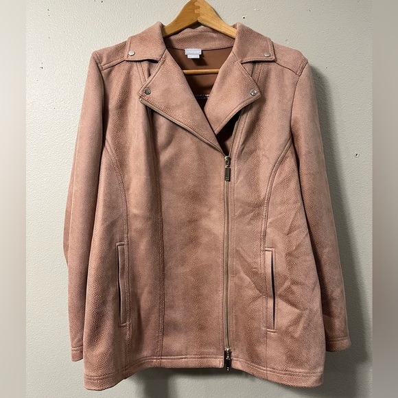 Chicos Faux Suede Moto Jacket sz 2 - Picture 2 of 8